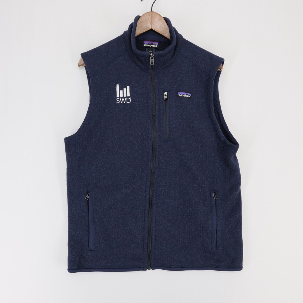 Patagonia Better Sweater Vest Mens L Navy Blue Heather Fleece Full Zip Corp Logo